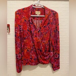 Sezane Red and Pink Floral Blouse